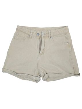 SHEIN Casual High-Waist Roll-Cuff Jean Shorts in Light Tan